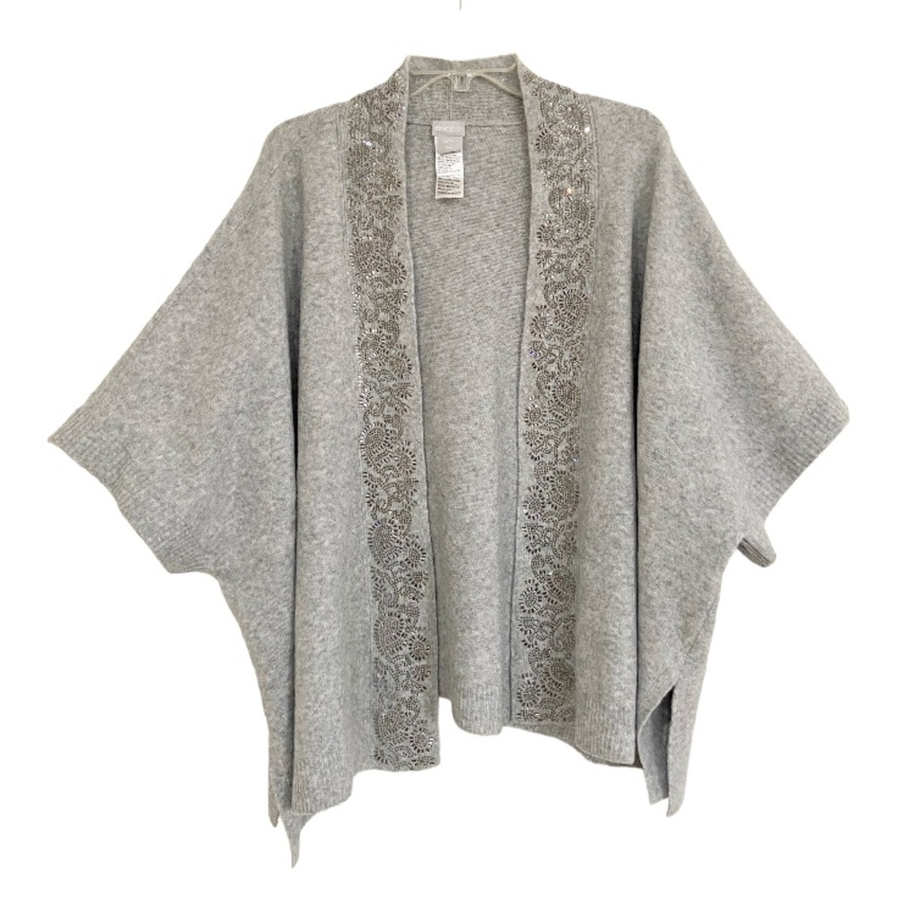 Chico’s Embellished Placket Sweater Ruana in Grey Size L/XL